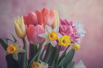 Fototapeta premium Spring Blooms with Daffodils, Tulips, and Hyacinths