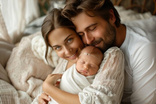 New family new life, parent-child concept. Parents spend time with their newborn