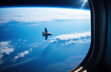 Spectacular view from a spacecraft porthole, capturing the graceful flight