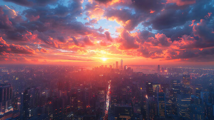 Editorial take on the futuristic cityscapes at twilight - - obrazy, fototapety, plakaty