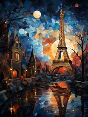 A bright picture with the sights of Paris. splashes of color. An emotional picture. Evening city. Sunset. Streets. - obrazy, fototapety, plakaty
