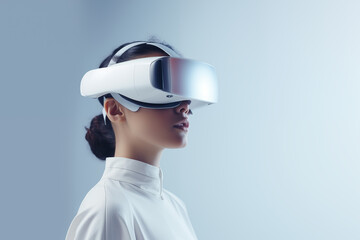 Woman Experiencing Virtual Reality with Smart Glasses, Future Technology Concept