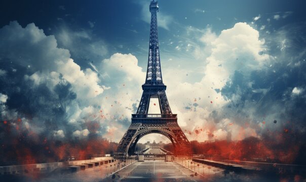 Fototapeta A bright picture with the sights of Paris. splashes of color. An emotional picture.
