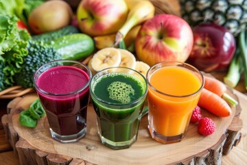 Healthy fresh juice with whole fruits and vegetables. Natural detox with antioxidant-rich juice blends .
