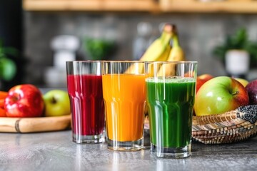 Healthy fresh juice with whole fruits and vegetables. Natural detox with antioxidant-rich juice blends .