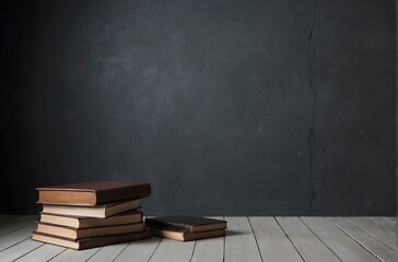 teachers day empty background with text space and old books on wooden background
