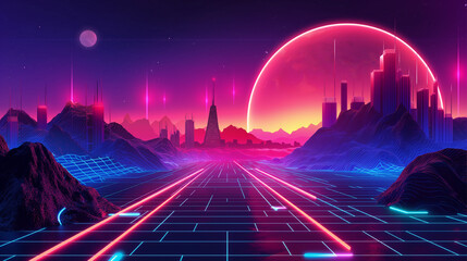 an image of a futuristic city with neon lights. AI generated.