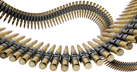 bullets in ammo belt 3d illustration render