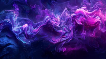 Crédence de cuisine en verre imprimé Violet Surreal violet waves with sparkling particles, creating an abstract cosmic landscape. 