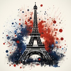 A bright picture with the sights of Paris. splashes of color. An emotional picture. Vertical Frame. on a white background