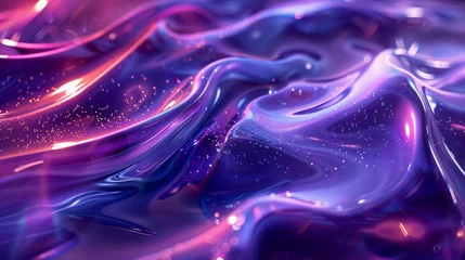Crédence de cuisine en verre imprimé Violet Surreal violet waves with sparkling particles, creating an abstract cosmic landscape. 