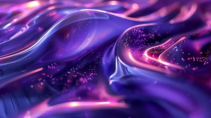 Kissenbezug Surreal violet waves with sparkling particles, creating an abstract cosmic landscape.  © CamiloA