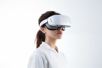 Woman Experiencing Virtual Reality with Smart Glasses, Future Technology Concept