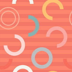 Circle shapes on striped background vector seamless pattern 