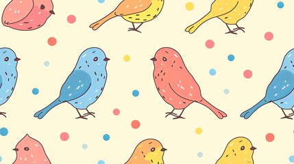 Bird wallpaper in style of colorful cartoons. Design for banner, poster, wallpaper, background.