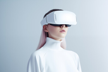 Woman Experiencing Virtual Reality with Smart Glasses, Future Technology Concept
