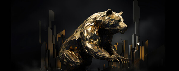 Futuristic golden bitcoin bear