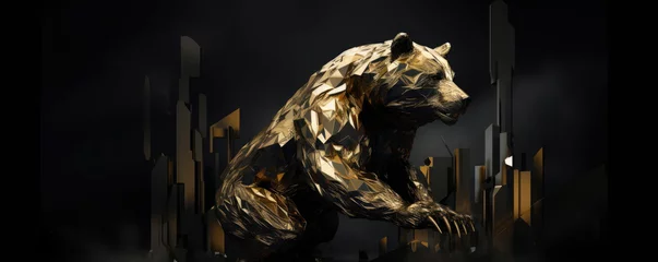 Schilderijen op glas Futuristic golden bitcoin bear © Filip