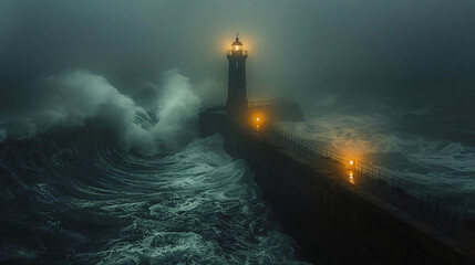 The solitude of lighthouses against stormy seas, documentary approach - - obrazy, fototapety, plakaty