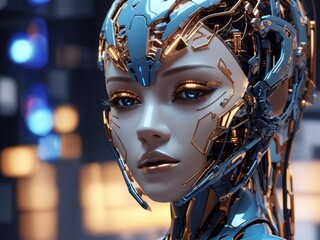 Futuristic Femme: AI-Rendered Vision of a Female Face with Cybernetic Eyes, Blending Human Grace and Technological Marvel