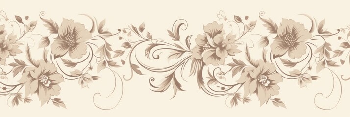 A Beige wallpaper with ornate design, in the style of victorian, repeating pattern vector illustration - obrazy, fototapety, plakaty