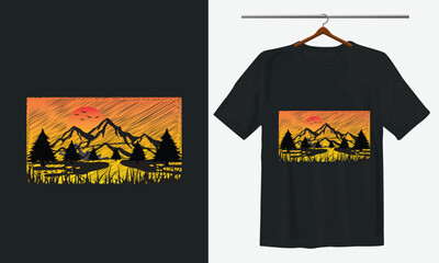 Typography t-shirt design tree and waters, vector illustration