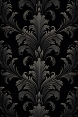 A Black wallpaper with ornate design, in the style of victorian, repeating pattern vector illustration