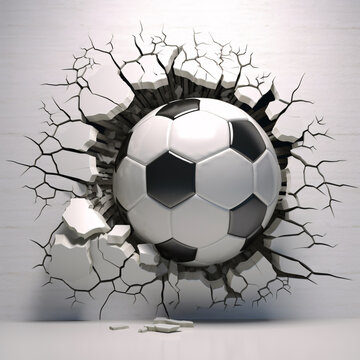 3D of a soccer ball breaking out of a wall © Photo An
