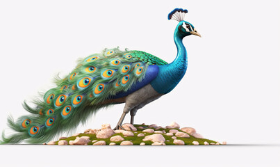 Obraz premium A side view of peacock on white background