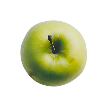  An overhead shot of a crisp green apple standing alone,  transparent background