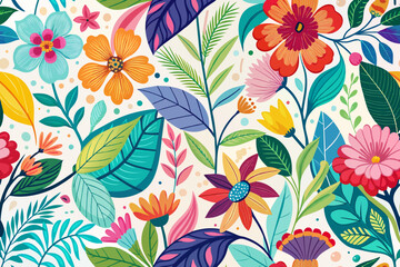 Flowers and Foliage Colorful Pattern Spring Summer