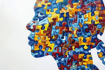 human profile filled with jigsaw puzzles. World autism awareness day