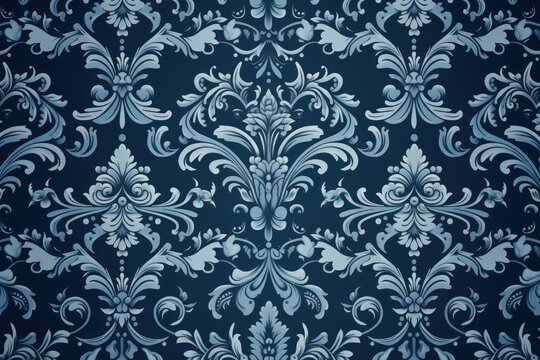 A Blue wallpaper with ornate design, in the style of victorian, repeating pattern vector illustration