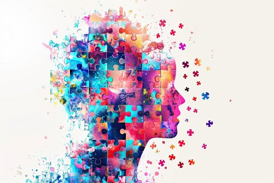 human profile filled with jigsaw puzzles. World autism awareness day