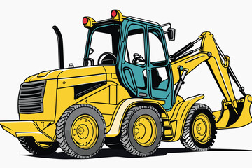 a backhoe vector illustration line art