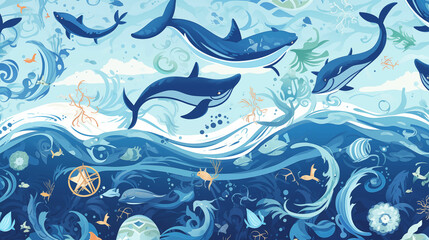 Obraz premium Dolphins Swimming in the Ocean Painting. Generative AI