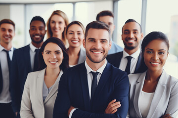 Fototapeta premium Confident Business Professionals Smiling Directly at Camera in Workplace Environment