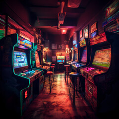 Retro arcade with vintage video games. 
