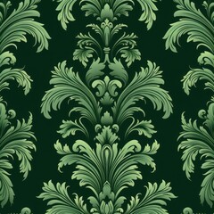 A Green wallpaper with ornate design, in the style of victorian, repeating pattern vector illustration