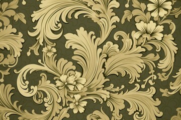 Fototapeta na wymiar A Khaki wallpaper with ornate design, in the style of victorian, repeating pattern vector illustration