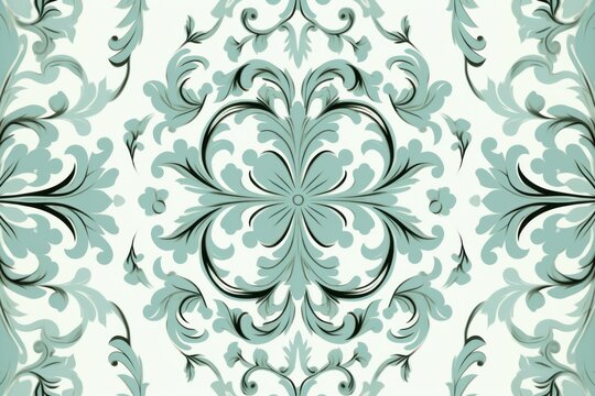 A Mint wallpaper with ornate design, in the style of victorian, repeating pattern vector illustration © Michael
