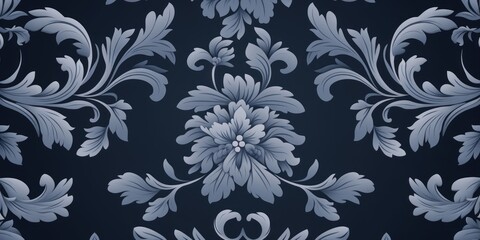 Fototapeta na wymiar A Navy Blue wallpaper with ornate design, in the style of victorian, repeating pattern vector illustration