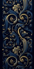 A Navy Blue wallpaper with ornate design, in the style of victorian, repeating pattern vector illustration