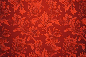 A Red wallpaper with ornate design, in the style of victorian, repeating pattern vector illustration - obrazy, fototapety, plakaty