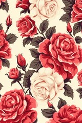 A Rose wallpaper with ornate design, in the style of victorian, repeating pattern vector illustration