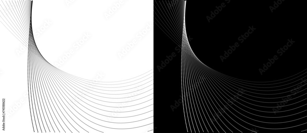 Poster Modern abstract background. Halftone dots as design element. Black shape on a white background and the same white shape on the black side.