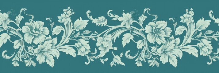 A Turquoise wallpaper with ornate design, in the style of victorian, repeating pattern vector illustration
