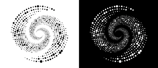 Foto op Canvas Modern abstract background. Halftone dots in circle form. Round logo. Vector dotted frame. Design element or icon. Black shape on a white background and the same white shape on the black side. © Mykola Mazuryk