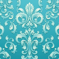 Fototapeta na wymiar A Turquoise wallpaper with ornate design, in the style of victorian, repeating pattern vector illustration