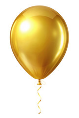 Golden balloon and gold ribbons isolated on transparent background. birthday balloon for card, party, design, flyer, poster, decor, banner, web, advertising